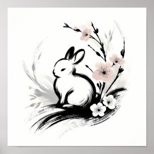 Poster Coelho Zen Minimalista de Primavera com Flor de Ce