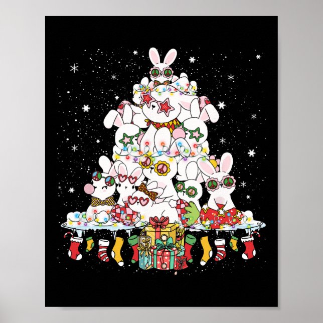 Poster Coelhos Brancos de Árvore de Natal Bonito, redondo (Frente)