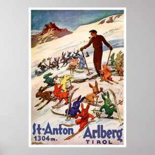 Poster Coelhos de esqui em Ruas. Anton, Tyrol, Áustria