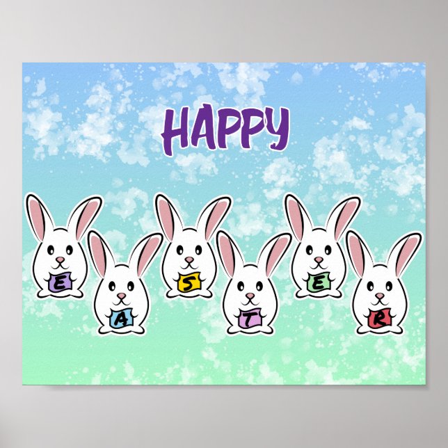 Poster Coelhos de Páscoa em Forma de Ovo (Frente)