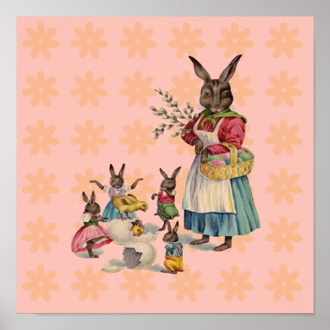 Poster Coelhos de Páscoa Galinhas Coelhinhos Ovos (Frente)