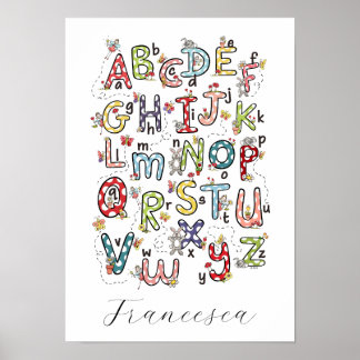 Poster Coelhos do Alfabeto, Borboletas, Fadas & Flores