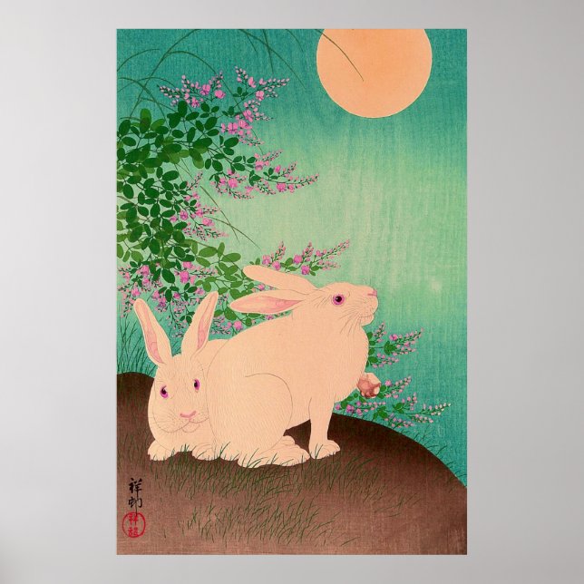 Poster Coelhos e a Lua Ohara Koson 1931 (Frente)