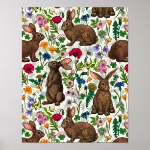 Poster Coelhos e flores silvestres