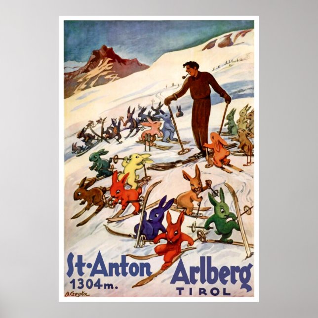 Poster Coelhos Esquiando em St. Anton, Tirol, Áustria (Frente)