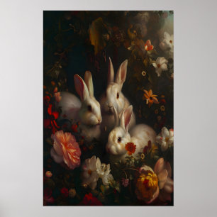 Poster Coelhos Florais Galeria da Primavera, Dark Academi