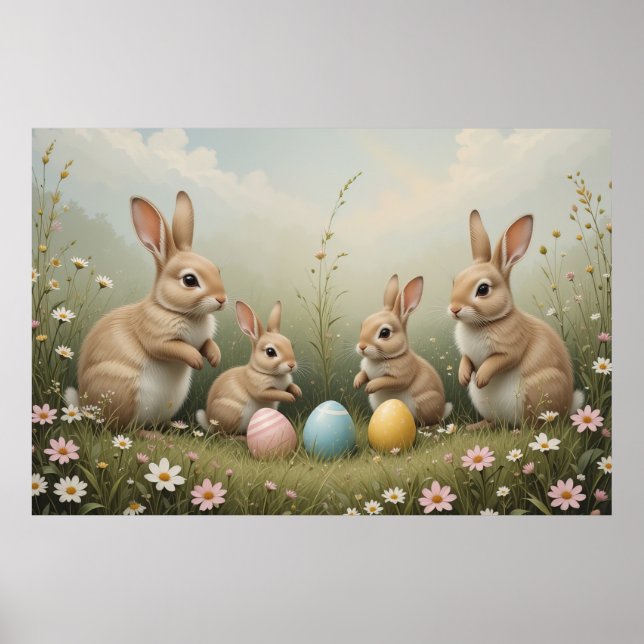 Poster Coelhos Páscoais Caprichosos em Pastel Rústico de  (Frente)