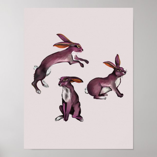 Poster Coelhos Roxos Bonitos E Brincadinhos Arte Para Cri (Frente)
