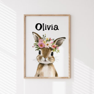 Pôster Coelhozinho Personalizado com Coroa de Flores