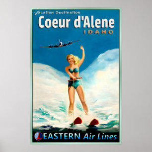 Poster Coeur d'Alene Idaho Eastern Air Lines Nova Viagem