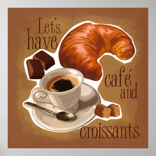 Pôster Coffee and croissants (Frente)