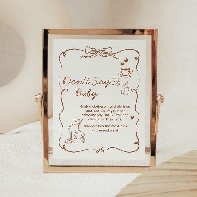 Poster Coffee Baby is Brewing Shower Don't Say Baby Sign (Coffee Baby is Brewing Baby Shower Sign)