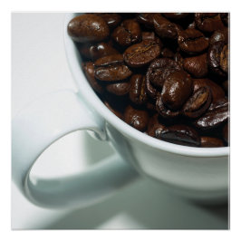 Pôster Coffee Beans in White Cup Close-Up
