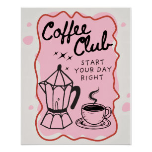 Pôster Coffee Club – Poster Ilustrado com Café Decoraçã