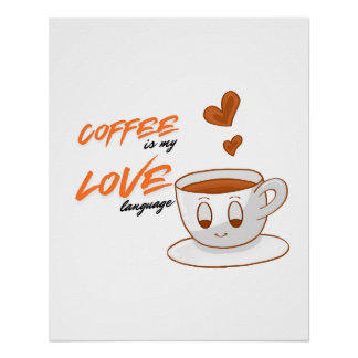 Pôster Coffee Love – Cute Coffee Illustration Cafe Wall P
