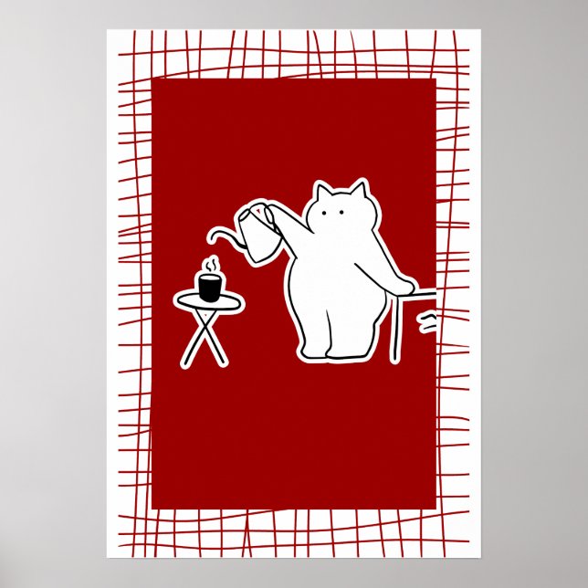 Poster Coffee Making Cat — Cozy Cafe Aesthetic Art (Frente)