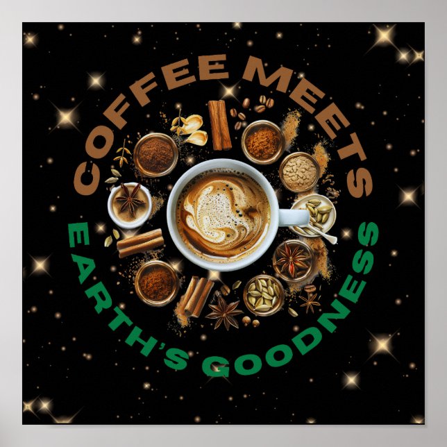 Poster Coffee Meets Earth’s Goodness – Cosmic Brew with N (Frente)