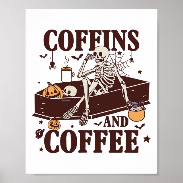 Poster Coffins E Café Funny Skeleton Halloween (Frente)