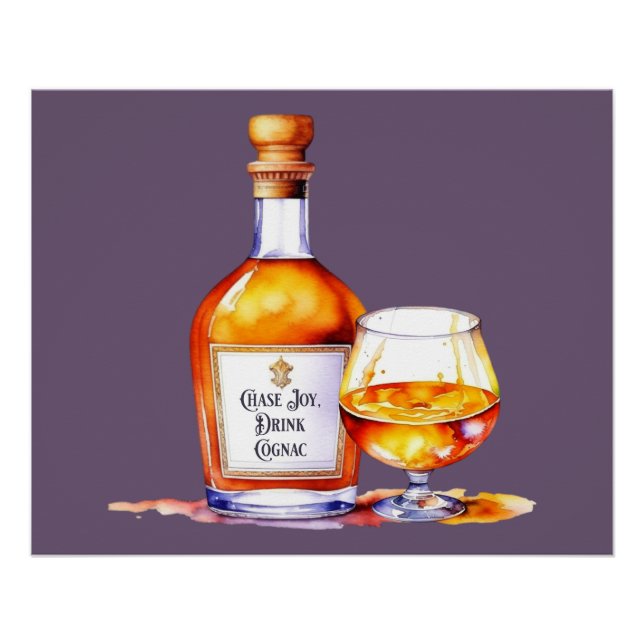 Pôster Cognac de Bebida por Aquarela (Frente)