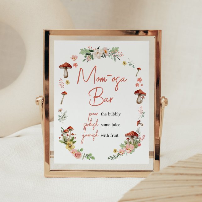 Poster Cogumelo de Flor Selvagem Encantado Mãe Bar de Osa (Enchanted Mushroom Baby Shower Mom Osa Bar Sign)