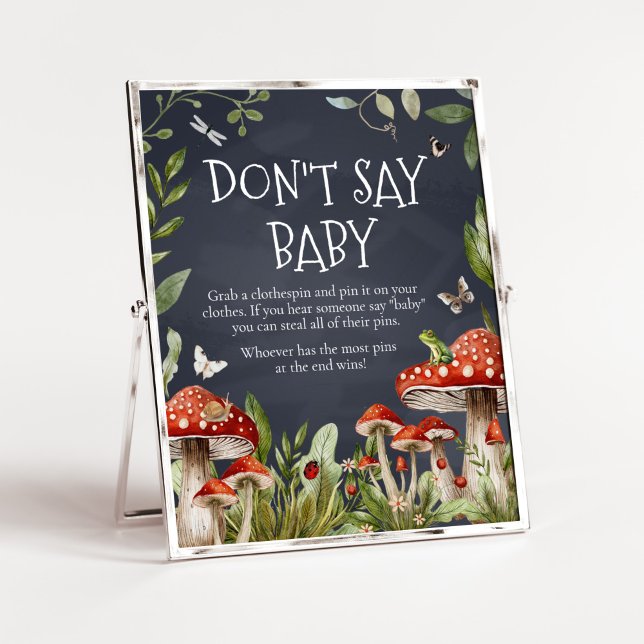 Poster Cogumelo Encantado Whimsical Não Diga Amor (Rustic Mushroom Baby Shower Don't Say Baby Sign)