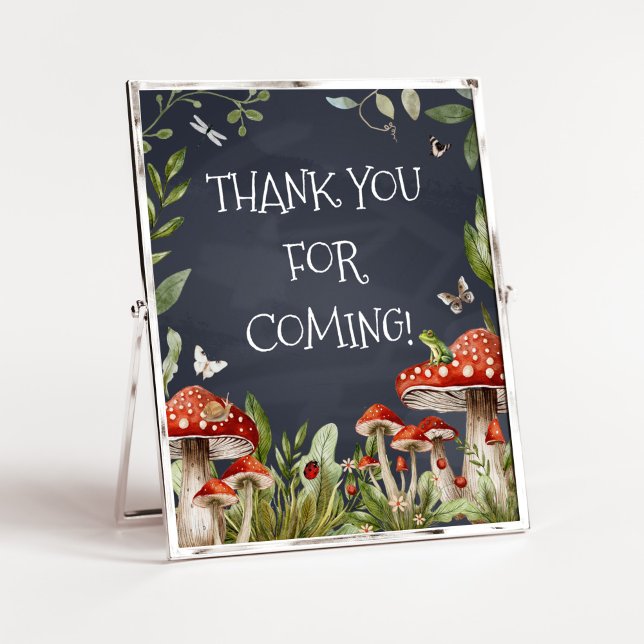Poster Cogumelo Encantado Whimsical Obrigado por vir (Rustic Mushroom Baby Shower Thank you for Coming Sign)