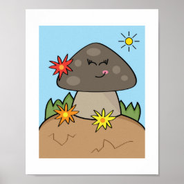 Poster Cogumelo Sorridente Fofo | Arte Ensolarada da Flor