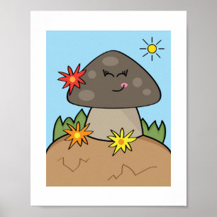 Poster Cogumelo Sorridente Fofo Arte Ensolarada da Flor