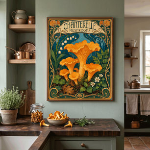 Pôster Cogumelos Chanterelle Cozinha Farta do Chef Flores