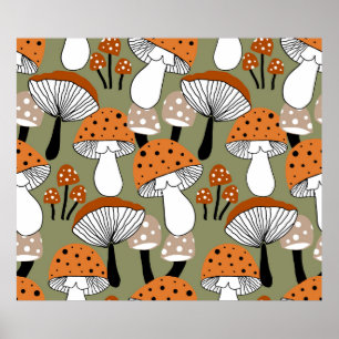 Poster Cogumelos Coloridos de Desenho em abstrato, Repeti