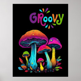 Poster Cogumelos Coloridos Psicélicos Groovy-