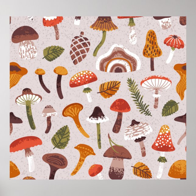 Poster Cogumelos de outono, folhas: repetição de colheita (Frente)