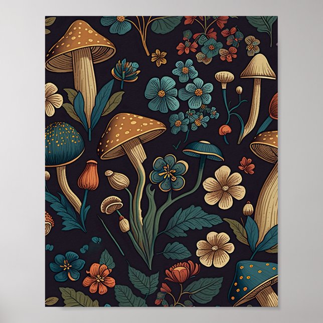 Poster Cogumelos e Flores Design 1 (Frente)