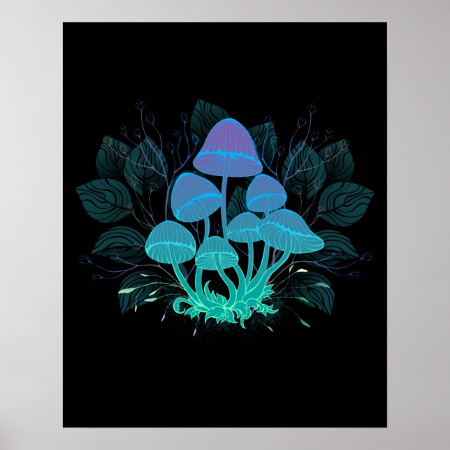 Poster Cogumelos em Arbustos (Frente)