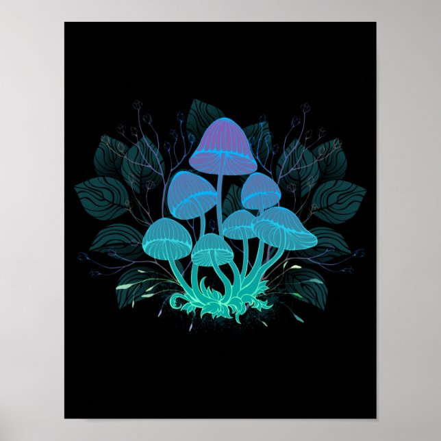 Poster Cogumelos em Arbustos (Frente)