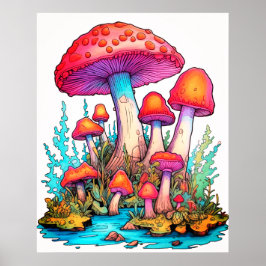 Poster Cogumelos Fundo Branco Parede