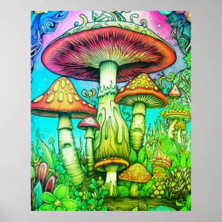 Poster Cogumelos Gigantes Vermelhos + Amarelos Caprichoso