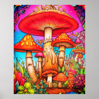 Poster Cogumelos Gigantes Vermelhos e Amarelos Caprichoso