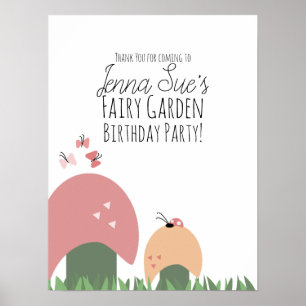 Poster Cogumelos Jardim Fada Joaninhas Borboletas