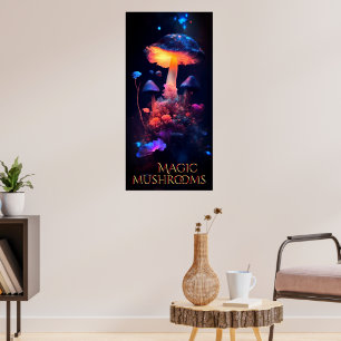 Poster Cogumelos Mágicos Brilhantes - Arte Retro