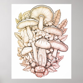 Poster Cogumelos Psicodélicos Fundo Preto na Parede