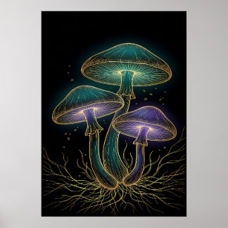 POSTER COGUMELOS RELUZENTES COM RAÍZES