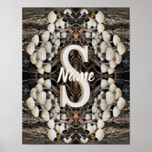 Poster Cogumelos Selvagens com Inicial do Nome Monograma 