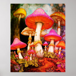 Poster Cogumelos sob um Céu Tempestuoso ao Fundo numa Par