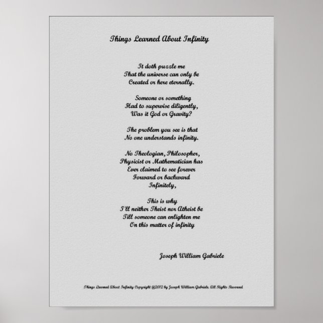 Poster Coisas Aprendidas Sobre Infinidade (Frente)