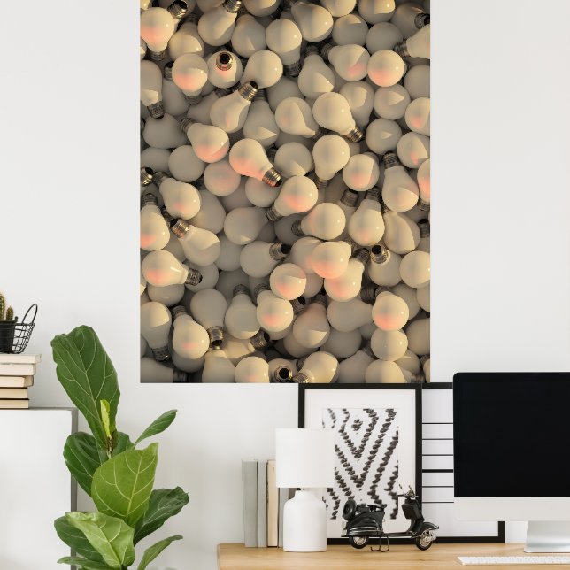 Poster Colagem abstrata de lâmpada branca cinza preta (Escritório em casa)