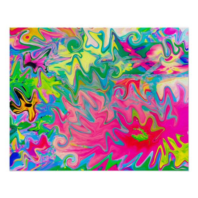 Pôster Colagem Abstrato de Jardim de Flores Colorido (Frente)
