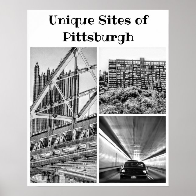 Poster - Colagem B&W de Pittsburgh (Frente)