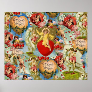 Poster Colagem bonita do querubim do amor dos namorados