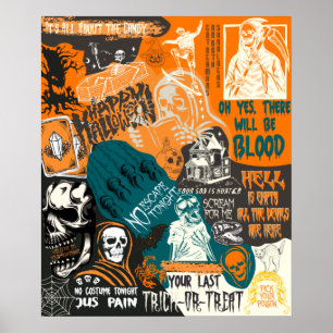Poster Colagem Clássica do Vintage Retro Halloween Fall
